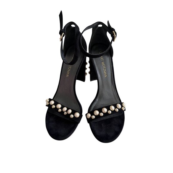 STUART WEITZMAN Black Suede Pearl Heels Sandals Size 9 - Picture 8 of 9